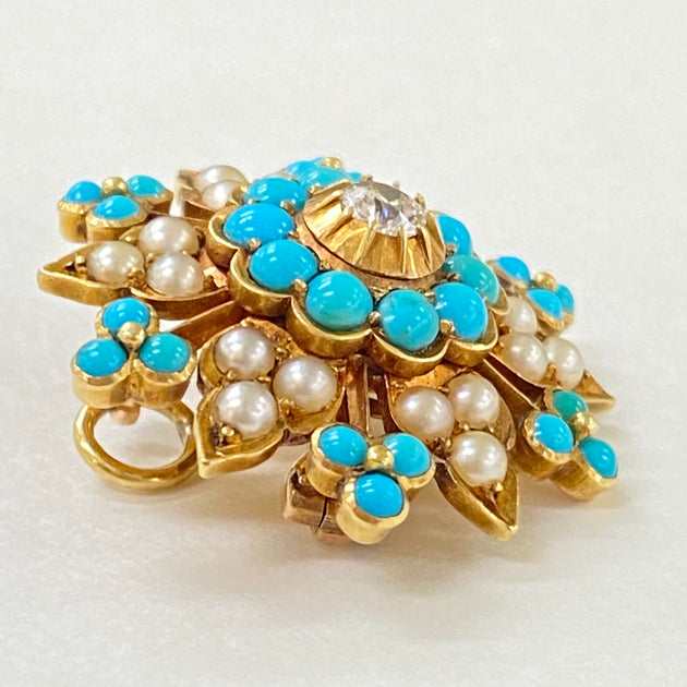 特大♦豪華限定♦羊革装版『きたのじゅんこ自選画集』天然宝石１５石装飾✨豪華附録付 トルコ石ダイヤ天然真珠ブローチ＆ペンダント – 銀座アンティーク・アイ