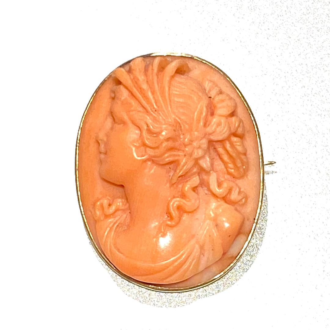オレンジカメオ　ブローチ　大きい　ヴィンテージ カメオ CAMEO ブローチ 2WAY ヴィンテージ 美品 です（ケース