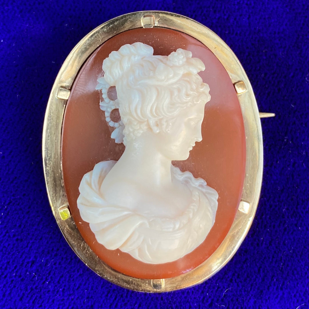 西ドイツ製 ストーンカメオ サファイアカメオ 貴婦人 彫刻 古径額装付 西ドイツ製 ストーンカメオ サファイアカメオ 貴婦人 彫刻 古径