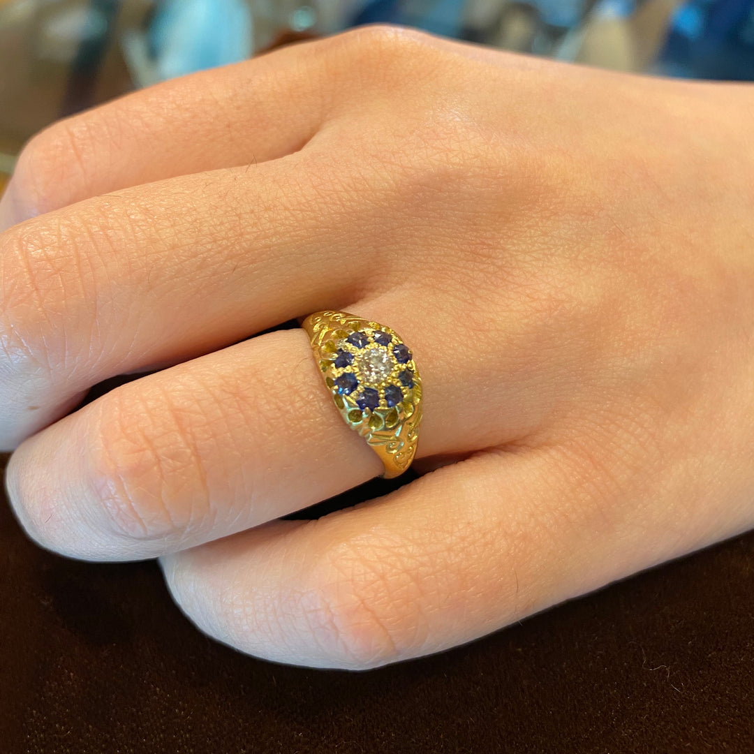 サファイアダイヤクラスターリング – 銀座アンティーク・アイ